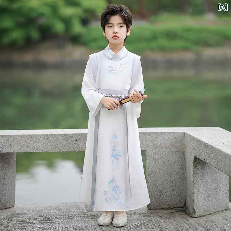 漢服 男の子 キッズ 古装 時代衣装 中国風 中華風 発表会 ステージ衣装 コスチューム レトロ風 おしゃれ かっこいい 再生繊維 春秋