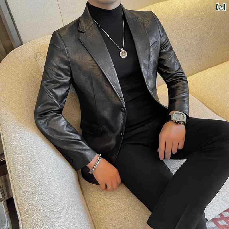 レザージャケット メンズ 男性用 革ジャン PUレザー 合皮 秋冬 アウター ブルゾン ブリティッシュ カジュアル きれいめ テーラードジャケット シングルブレスト 2つボタン ブラック コーヒーブラウン