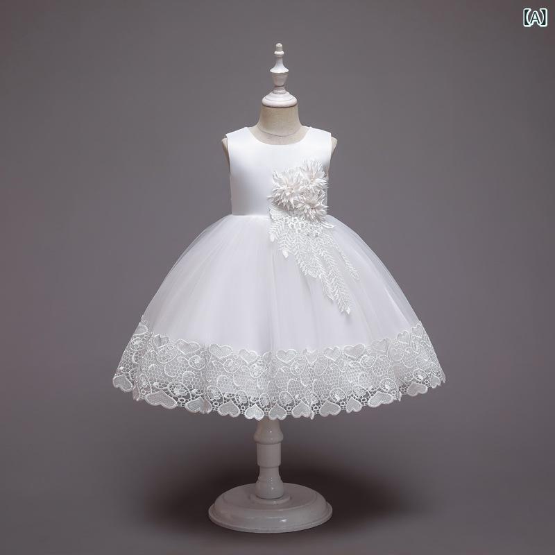 ドレス キッズ 女の子 子供用 長袖 プリンセスライン ピアノ発表会 演奏会 フラワーガール 誕生日 結婚式 パーティー セレモニー フォーマルウェア ロング丈 チュール エレガント 上品 かわいい