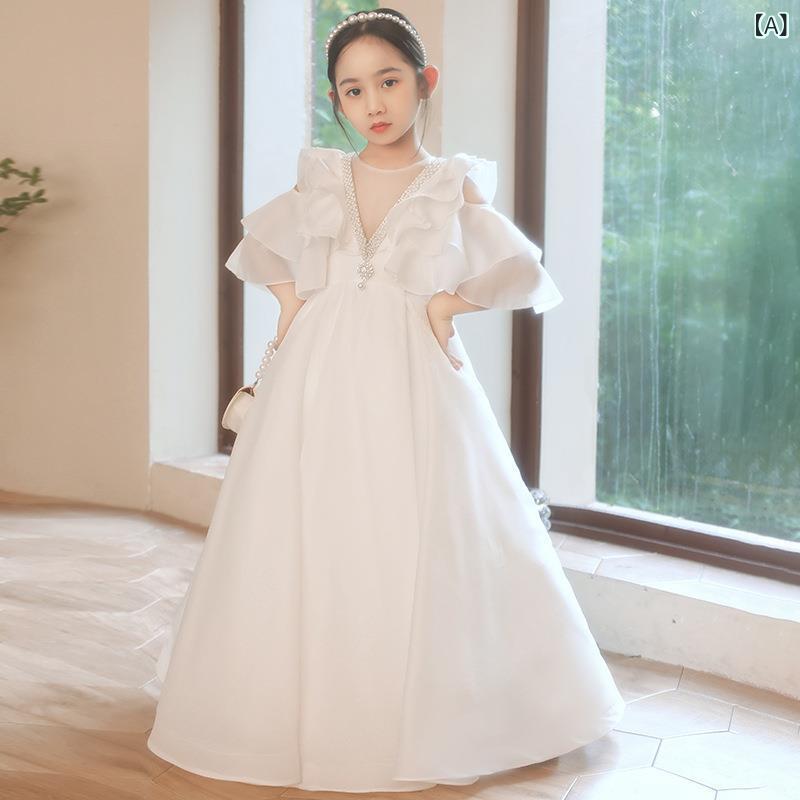 キッズ 女の子 プリンセスドレス フラワーガール 結婚式 発表会 ピアノ 演奏会 誕生日 フォーマル 高級感 ふわふわ ボリューム チュール かわいい 衣装 ホワイト ポリエステル