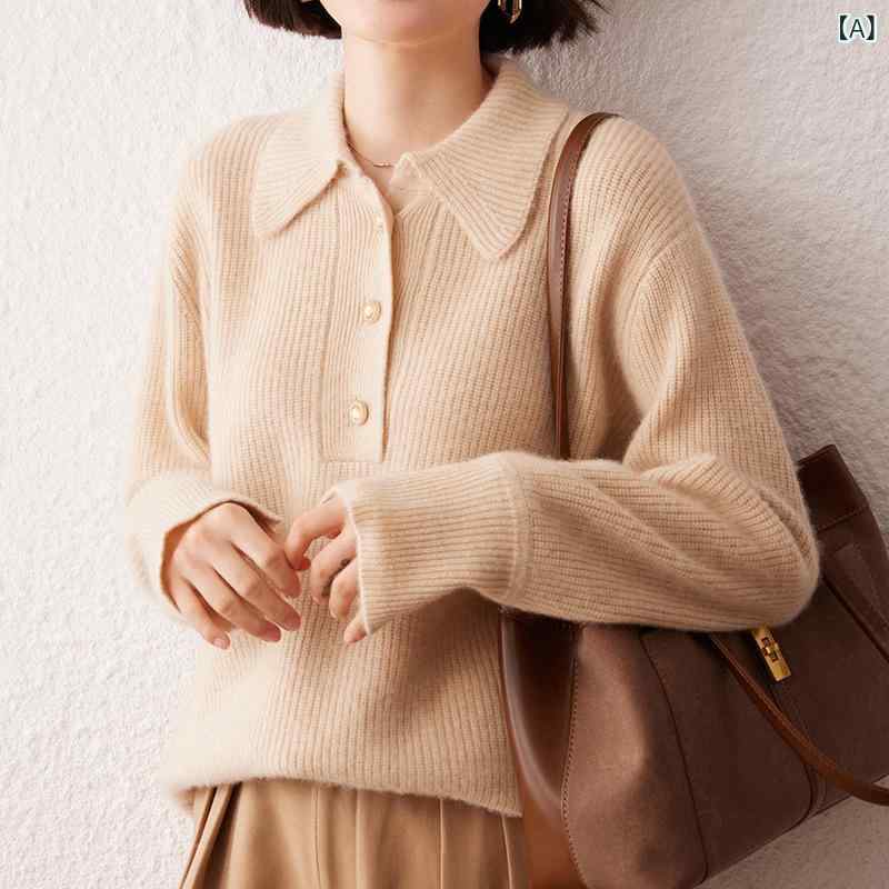 ニット レディース カシミヤ 厚手 ポロ襟 長袖 無地 プルオーバー トップス ゆったり 体型カバー 着痩せ効果 暖かい 着回し 通勤 オフィス きれいめ 上品 秋冬|ラ・グラーヌ