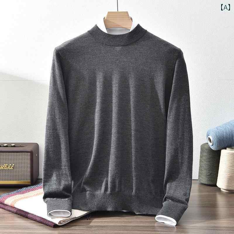 ニット メンズ 男性用 カシミヤ モックネック ハーフタートルネック 上質 シンプル カジュアル 無地 ゆったり 長袖 プルオーバー インナー トップス 通勤 オフィス 普段使い 秋冬｜ラ・グラーヌ