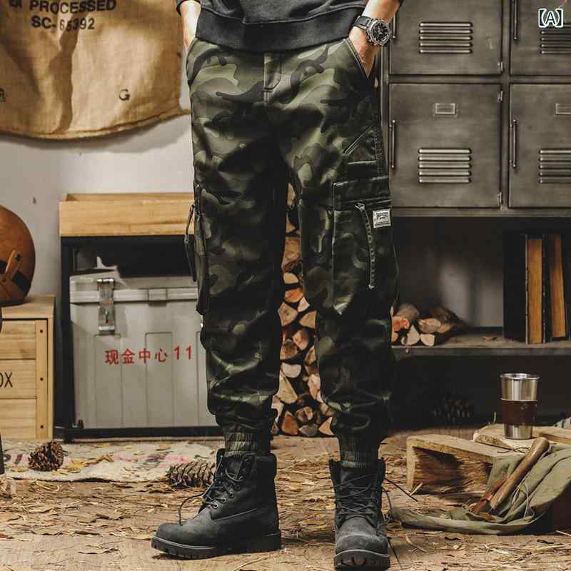 カーゴパンツ メンズ アメカジ ヘビーウェイト 迷彩柄 ミリタリー ルーズフィット ストレートシルエット ビッグポケット レトロ パラシュート 綿素材 耐摩耗性 イージーケア 微ストレッチ 裏起毛 カジュアル