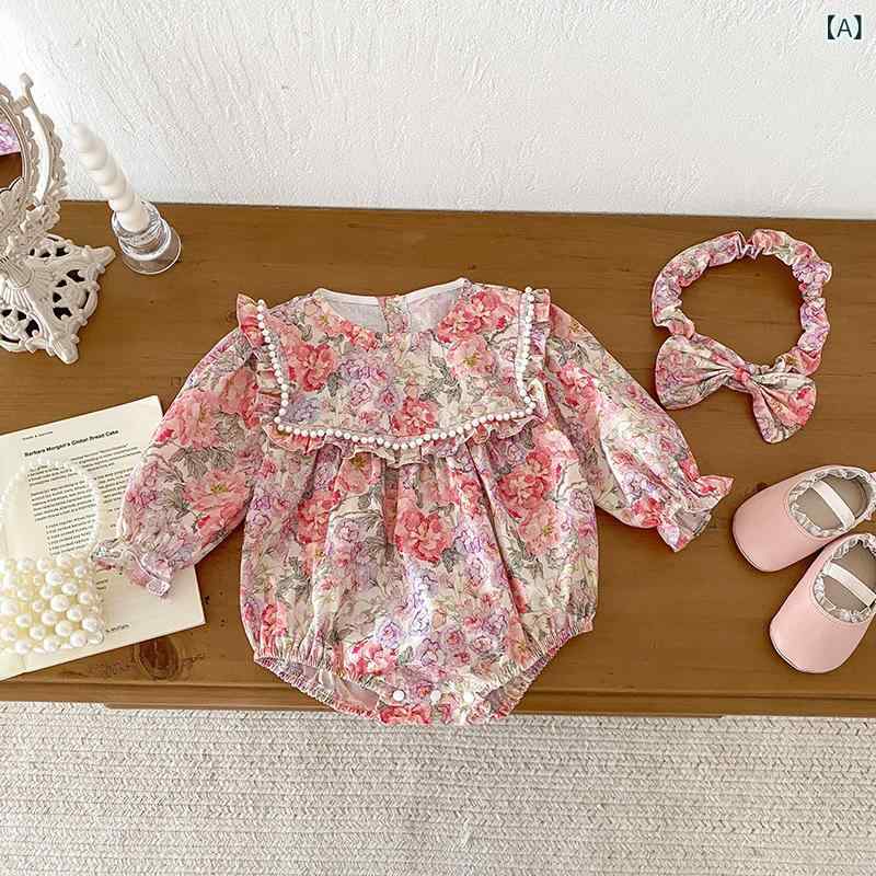 ベビー服 女の子 ロンパース 長袖ワンピース 総柄 小花柄 綿 コットン 秋冬 姉妹お揃い リンクコーデ 幼児 80 90 100cm かわいい 韓国風