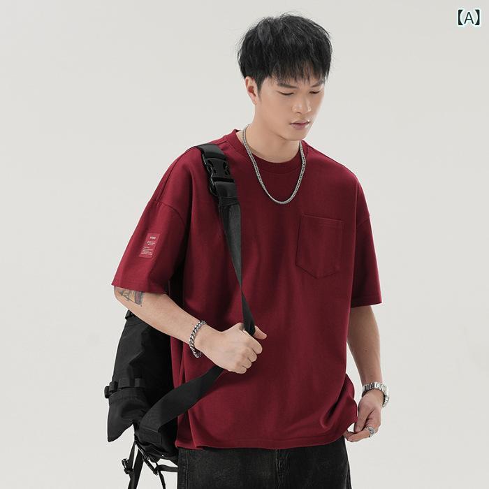 Tシャツ メンズ アメリカンヴィンテージ アメカジ 厚手 ヘビーウェイト 半袖 ドロップショルダー ルーズシルエット ビッグサイズ 綿 コットン 吸湿速乾 レッド 赤 春夏 カジュアル 普段使い トップス