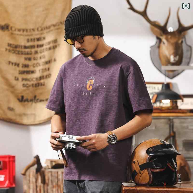 Tシャツ メンズ 半袖 ヘビーウェイト 厚手 スラブコットン コーマコットン 綿 ビッグシルエット ルーズフィット クルーネック アメカジ レトロ ヴィンテージ ストリートファッション ジャパニーズスタイル ロゴプリント 夏 抗菌加工