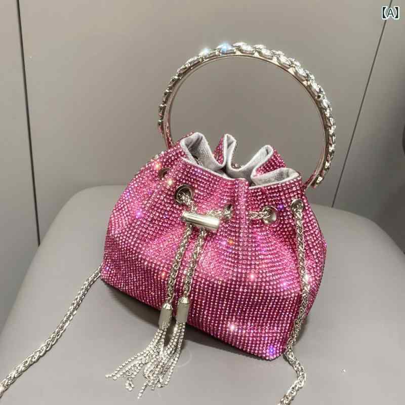 バケットバッグ レディース メタルリング ラインストーン 手提げ きらきら ビジュー装飾 ミニ コンパクト フェミニン 大人可愛い 欧米風 春夏 デイリーユース