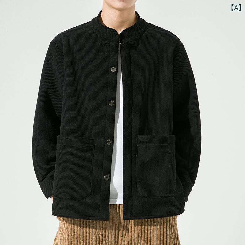 シャツ メンズ 中国風 唐装 漢服 スタンドカラー チャイナボタン 新チャイナスタイル 無地 裏起毛 厚手 カジュアル 冬 ポリエステル 5,425円