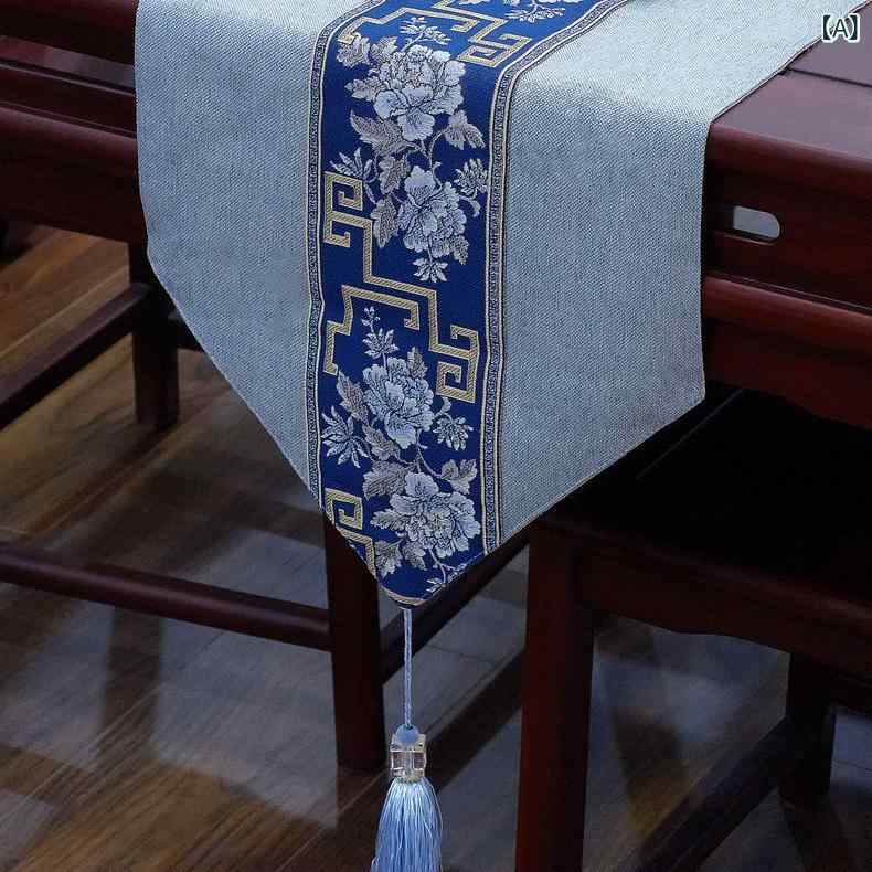 テーブルランナー テーブルセンター 新中華風 禅風 和モダン 綿麻 コットンリネン 刺・墸 刺繍 タッセル フリンジ ダイニングテーブル コーヒーテーブル ティーテーブル 長方形 装飾布 テレビ台カバー 水色 カーキ ブラウン ワインレッド グレー 高級感