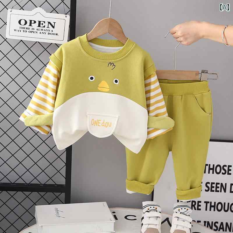 トレーナー 男の子 キッズ ベビー 春秋 スウェット プルオーバー セットアップ 上下セット 綿混 コットン 柔らか素材 カジュアル 普段着 カートゥーン キャラクター柄 長袖 長ズボン 2点セット