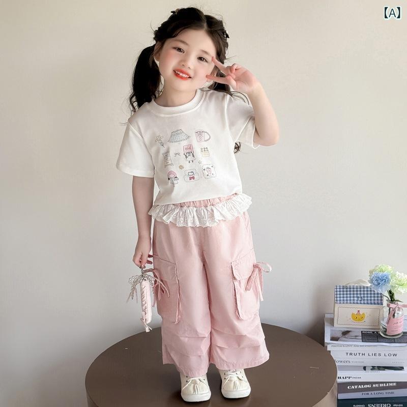 キッズ 女の子 セットアップ 半袖Tシャツ フリル ショートパンツ 綿混 上下セット 韓国ファッション キャラクター かわいい 薄手 涼しい ピンク 普段使い お出かけ 通園 春夏