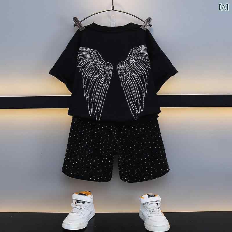 キッズ 男の子 夏服 韓国風 セットアップ 半袖Tシャツ ショートパンツ 綿 薄手 柔らかな肌触り やんちゃ クール おしゃれ 普段使い お出かけ ブラック