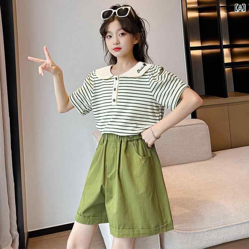 セットアップ キッズ 女の子 ガールズ 半袖 Tシャツ ハーフパンツ 綿 コットン 薄手 柔らかい 肌触り 韓国風 カジュアル おしゃれ 夏 普段使い お出かけ ルームウェア 上下セット
