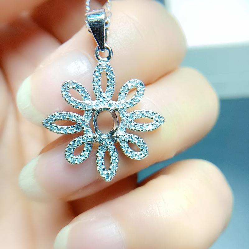ネックレス レディース S925シルバー フラワーモチーフ 楕円 4mm 5mm 空枠 ペンダントトップ ハンドメイドパーツ ホワイトゴールド ローズゴールド イエローゴールド 3色展開 上品 エレガント 大人かわいい