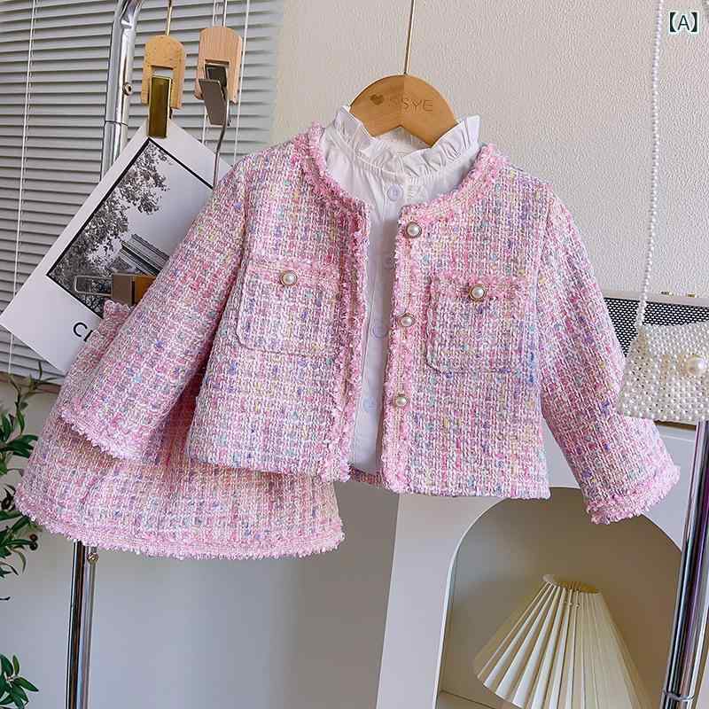 セットアップ 女の子 ガールズ 子供服 キッズ 上品 エレガント クラシカル ジャケット スカート ツーピース 2点セット 韓国風 高見え ピンク ポリエステル 春夏 入園式 卒園式 発表会 フォーマル お出かけ