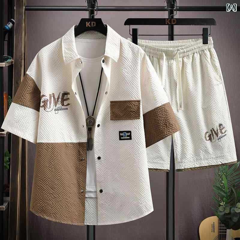 セットアップ メンズ 半袖Tシャツ ハーフパンツ 上下セット カジュアル 韓国風 ファッション トレンド ポリエステル混紡 吸湿速乾 普段使い リラックス 春夏