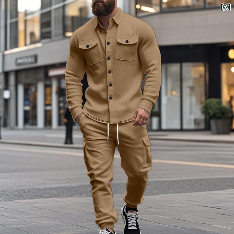 セットアップ メンズ 裏起毛 スウェットジャケット ロングパンツ 上下セット 男性用 アメカジ ヘビーウェイト ワーク 襟付き ゆったり ルーズフィット 保温 防寒 ポリエステル混紡 アウトドア カジュアル 秋冬 普段使い