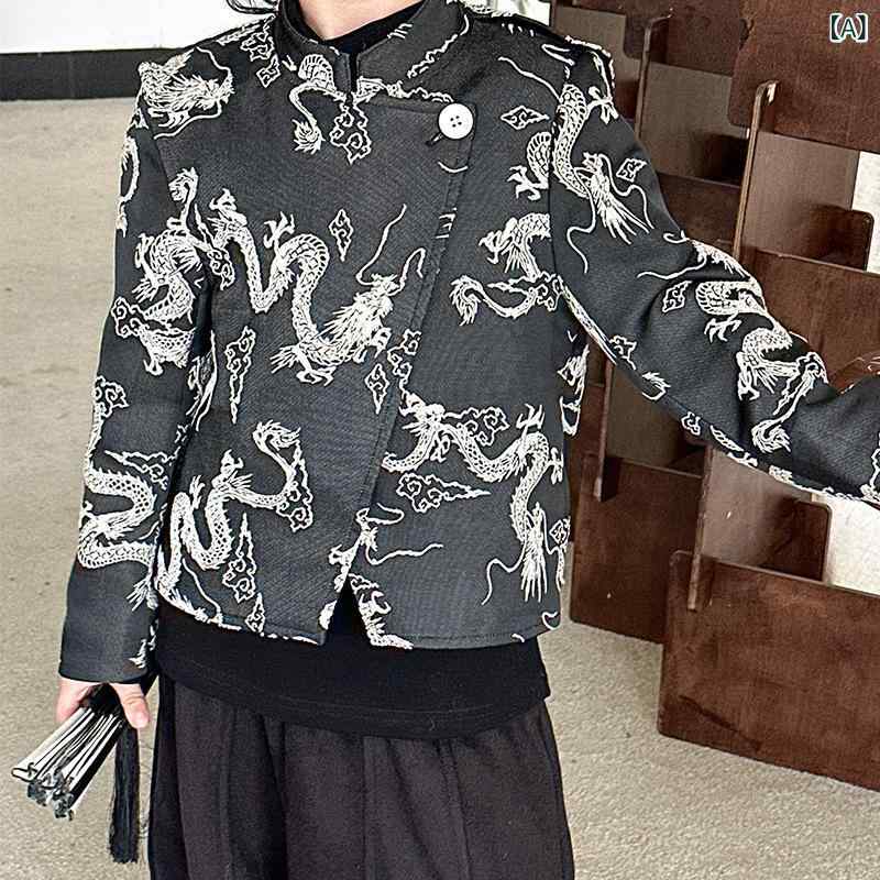 唐装 男の子 ボーイズ キッズ 新中国風 中国風 龍柄 ポリエステル セットアップ 上下セット 2点セット おしゃれ かっこいい 柔らかい 肌触り良い カジュアル 春秋