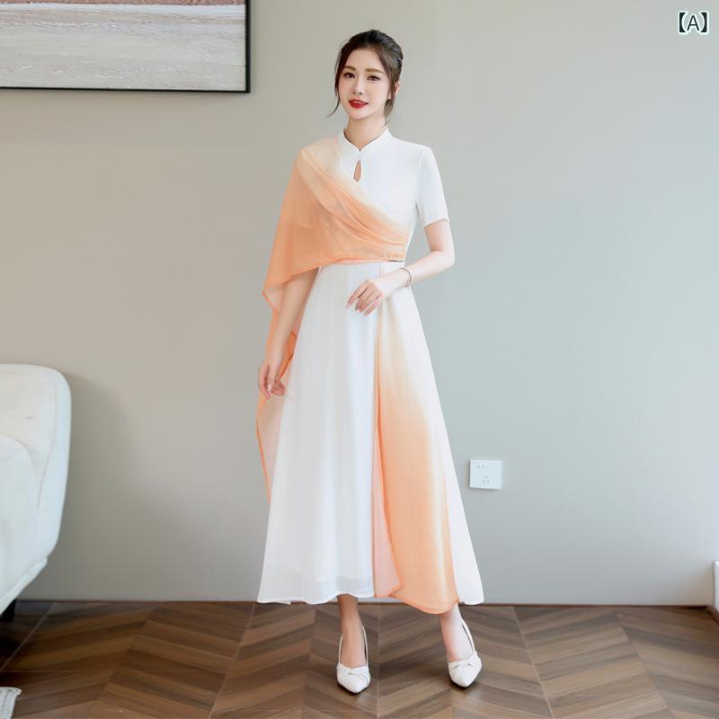 制服 レディース 半袖 セットアップ 春夏 ホテル受付 エステ スパ セラピスト 業務用 上品 エレガント OL風 ロングスカート ポリエステル オレンジ ブルー