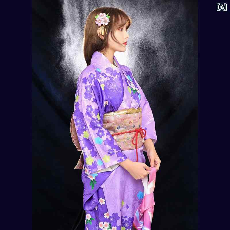 着物 レディース きもの 組み換える版 短い訪問着 シワになりにくい 飾り気の無い着付ける 掛襟付き添い人 裏地あり ポリエステル 化繊混紡 パープル 緑であること