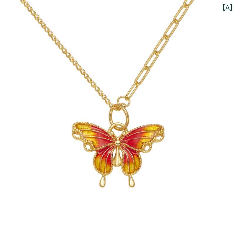 ネックレス レディース 925シルバー製 エナメル 幻想的なカラフル蝶モチーフ 高級感 デコルテネックレス O字チェーン 多層 春夏 ファッション アクセサリー 上品 ギフト 普段使い