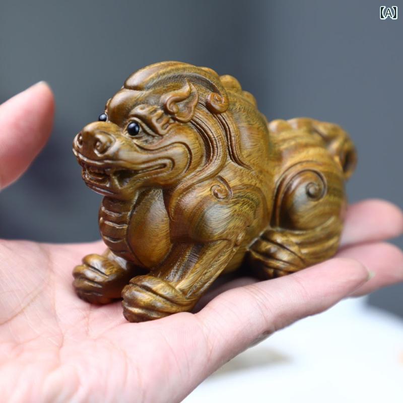 縁起物 緑檀 木彫り 貔貅 置物 一対 瑞獣 無垢材 手彫り ラッキーアイテム 財運招来 開運 商売繁盛 インテリア オブジェ 新中国風 開店祝い 記念品 ギフト