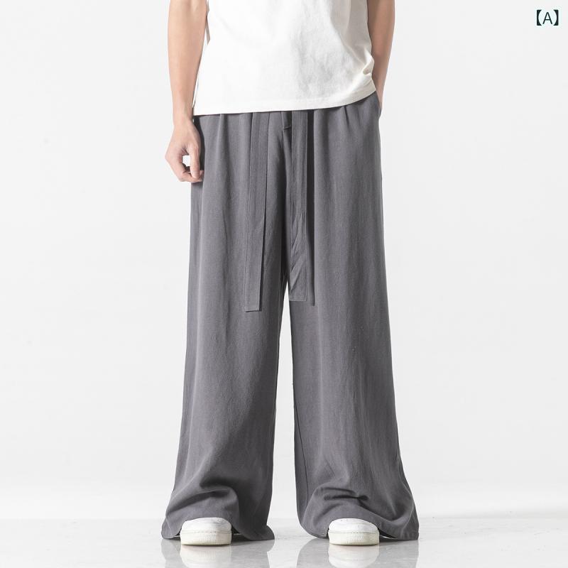 パンツ 男性用 中国風 綿麻 リネン 大きいサイズ ゆったり ルーズ サルエル ストレート ワイド 日本風 ストリート トレンド カジュアル リラックス 春夏 ブラック グレー