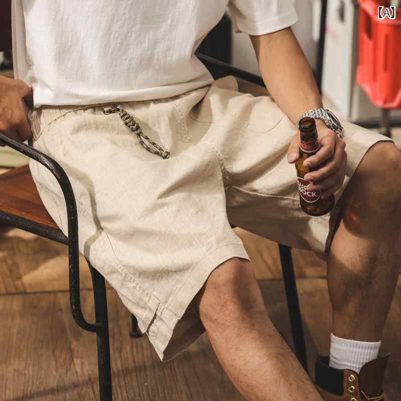 パンツ メンズ 五分丈 ハーフパンツ エスニック レトロ アメカジ ラミー素材 ストレート ゆったり ルーズフィット ノンストレッチ カジュアル 普段使い 涼しい 通気性 春夏
