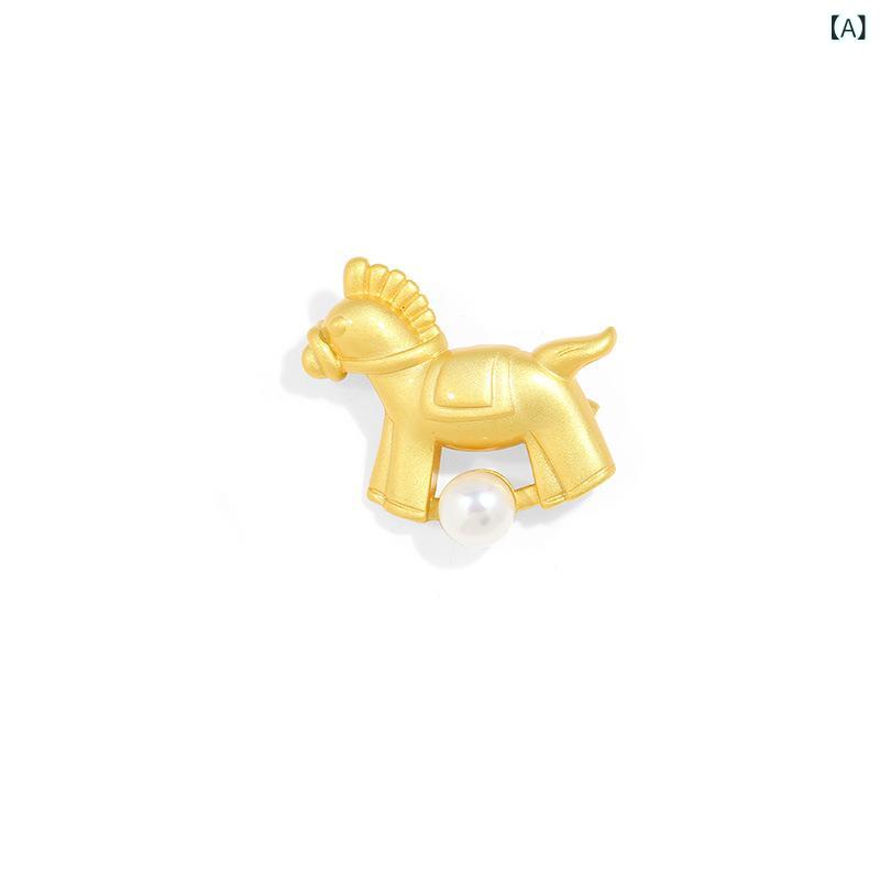 ブローチ レディース 女性用 木馬モチーフ 白馬 淡水パール パール ゴールドメッキ クラシック エレガント アクセサリー ピンブローチ 通勤 普段使い