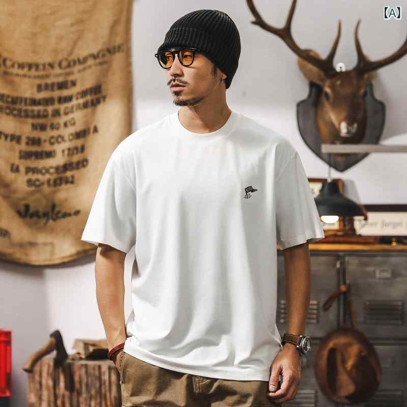 Tシャツ メンズ 男性用 半袖 クルーネック 綿混 テンセル 接触冷感 柔らかな肌触り 高級感 薄手 抗菌 夏 ゆったり ルーズフィット スポーツ カジュアル ホワイト ブラック