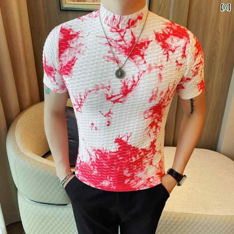 Tシャツ メンズ 男性用 半袖 タイダイ染め グラデーション 個性的 ストレッチ スリム クルーネック 薄手 通気性 吸湿速乾 春夏 カジュアル ストリートファッション ポリエステル 綿混紡