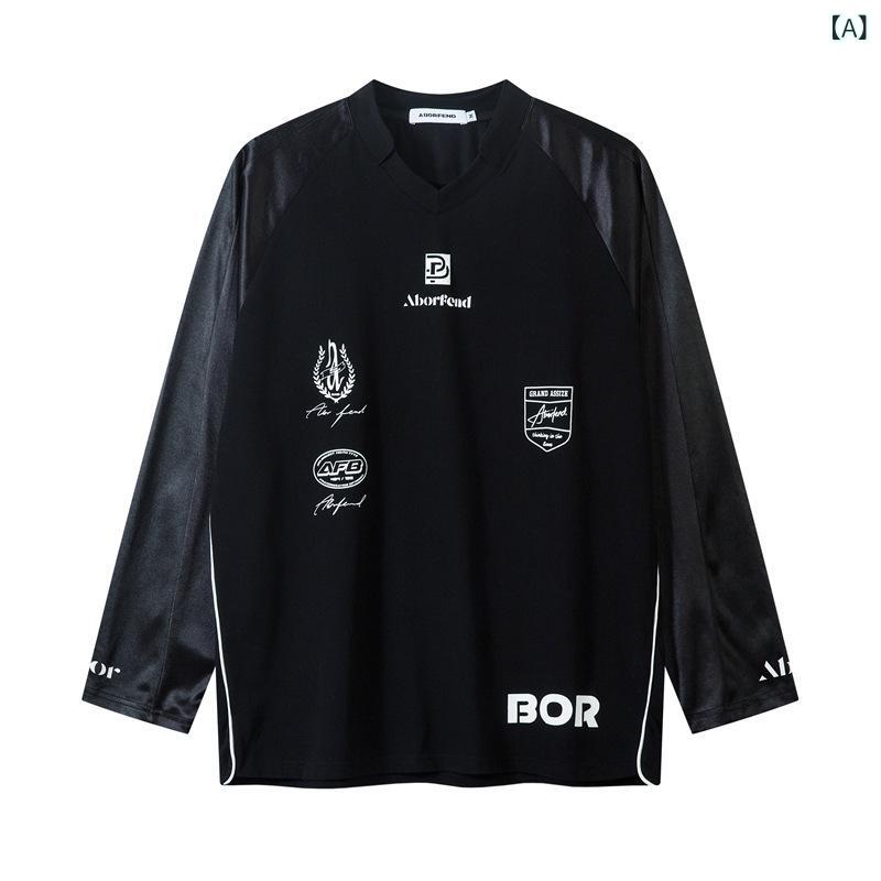 Tシャツ メンズ ユニセックス アメカジ 長袖 トップス プルオーバー ゆったり ビッグシルエット BFスタイル デザイン性 ポリエステル 通気性 秋 普段使い スポーツウェア ユニフォーム