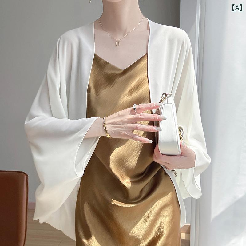 カーディガン レディース 春夏 薄手 メッシュ シフォン ジョーゼット シワになりにくい ゆったり ドルマンスリーブ ノーカラー ショート丈 羽織り ショール ワンピースアウター UV対策 きれいめ 通勤 エレガント シアーブラウス