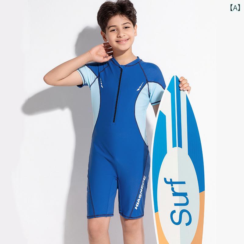 水着 男の子 ジュニア スクール水着 8-15歳 スイミング 練習用 プール 海水浴 スイムウェア スクエアカット オールインワン ナイロン ポリエステル 伸縮性 速乾 ブルー系 ネイビー