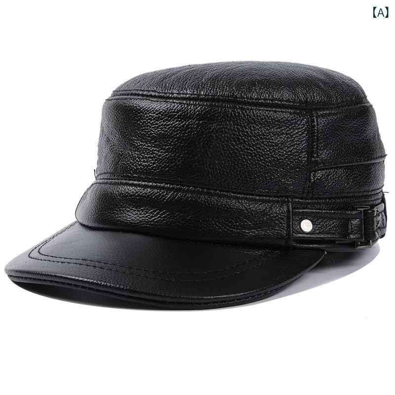 帽子 キャップ メンズ 中高年 秋冬 革 レザー コットン 平天 ワークキャップ ミリタリーキャップ 防寒 防風 耳当て カジュアル ブラック ブラウン
