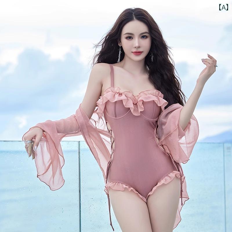 水着 レディース ビキニ ワンピース 長袖 カバーアップ ラッシュガード 温泉 小胸カバー バストアップ 体型カバー 高級感 セクシー