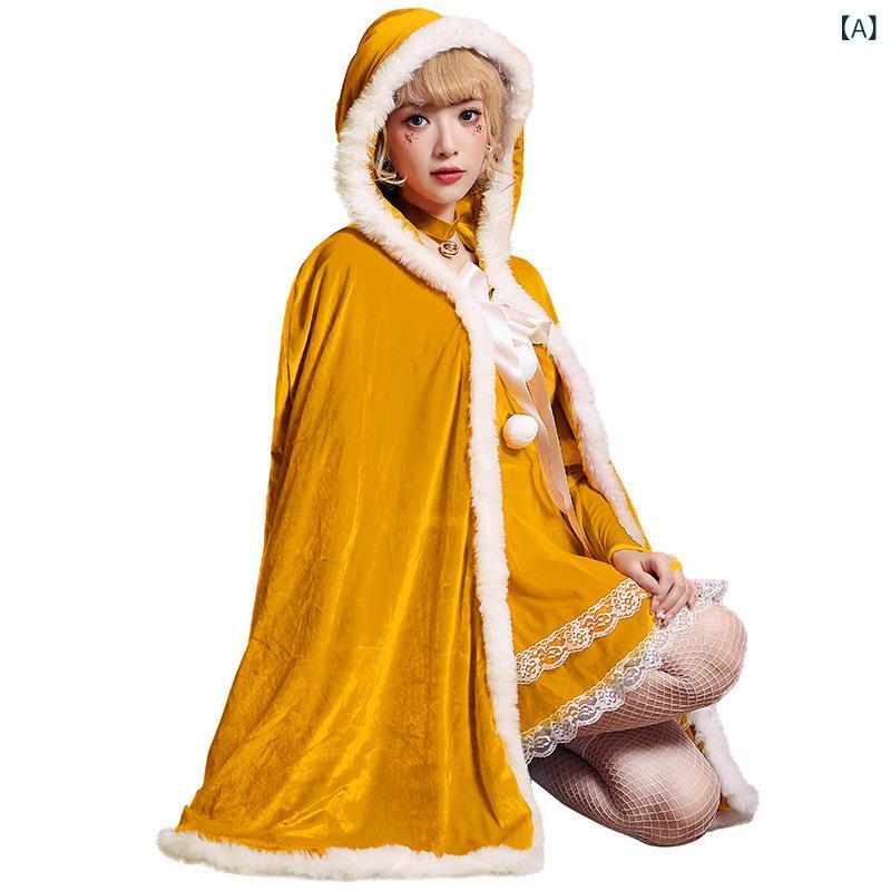 コスチューム レディース バニーガール クリスマスクイーン 衣装 韓国ベロア マント ケープ イエロー レッド かわいい セクシー 華やか パーティー イベント 仮装