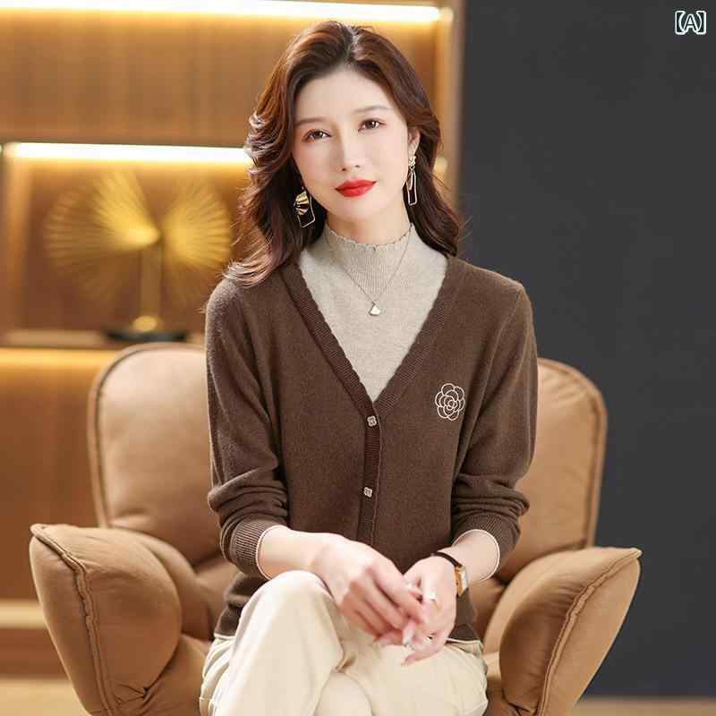 ニット レディース 羊毛 ウール ハイネック 重ね着風 インナー トップス ママ服 ミセス プルオーバー 長袖 ゆったり あたたかい 大人カジュアル きれいめ 秋冬