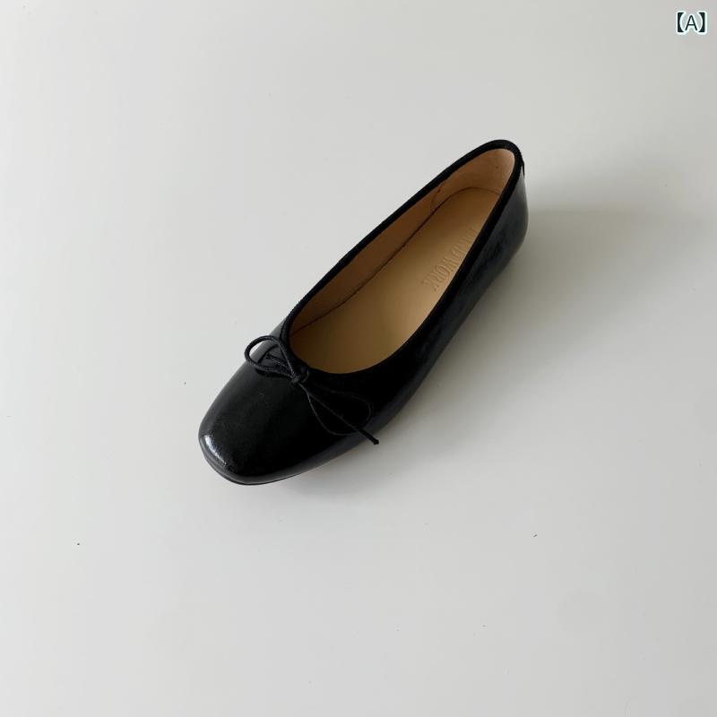 フラットシューズ レディース かわいい バレエ風 リボン 蝶結び 浅口パンプス 牛革 ラウンドトゥ 柔らか 履きやすい ぺたんこ ローヒール 無地 ブラック レッド グリーン オレンジ 日常 カジュアル オールシーズン