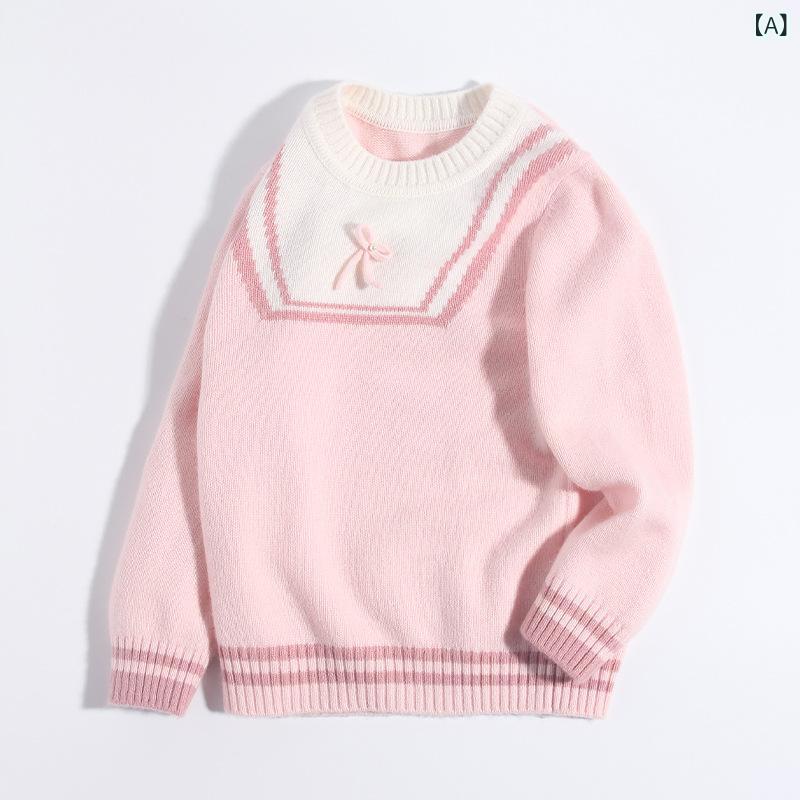 ニットセーター 女の子 キッズ カシミヤ クルーネック 長袖 厚手 あったか 保温性 プルオーバー カジュアル 秋冬 かわいい ピンク 普段着 通園 通学 ジュニア 上質素材｜ラ・グラーヌ