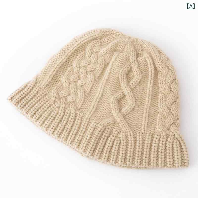 帽子 レディース 女性用 秋冬 冬 レトロ ヴィンテージ カシミヤ ニット バケットハット ケーブル編み アラン編み 小顔効果 ゆったり 大きめサイズ 防寒 保温 普段使い カジュアル