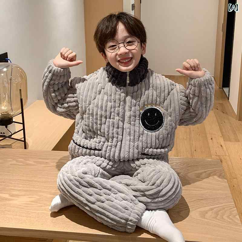 パジャマ キッズ 男の子 冬物 ジュニア フランネル 中綿入り 三層構造 サンゴフリース 裏起毛 厚手 肉厚 部屋着 ルームウェア カジュアル 保温 防寒 キャラクター柄