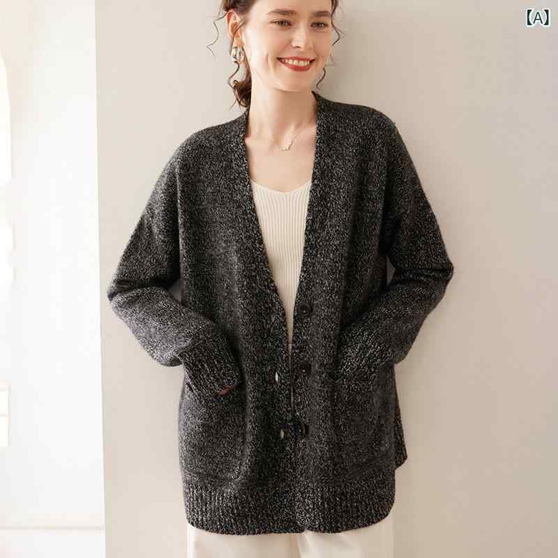 カーディガン レディース 秋冬 Vネック カシミヤ ニット ゆったり 長袖 厚手 アウター 羽織り 着回し おしゃれ 上品 通勤 カジュアル 快適 トップス