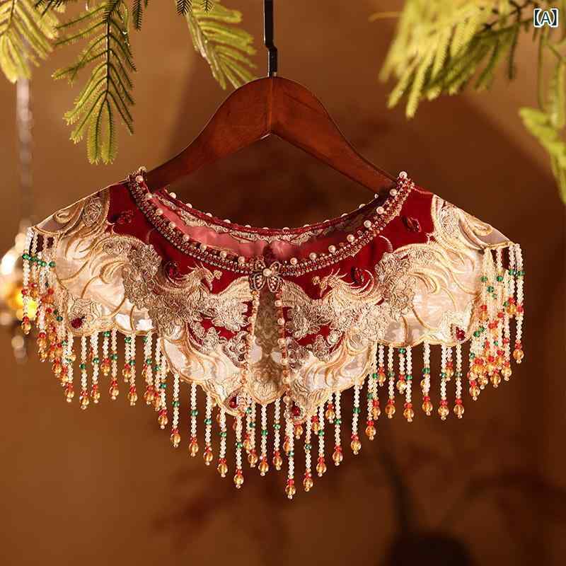 ショール 雲肩 明代風 重厚刺繍 高級感 中国風 フリンジ ケープ アクセサリー ストール 羽織り イベント パーティー フォーマル 秋冬