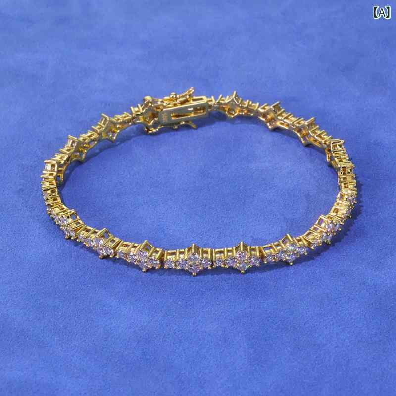 メンズブレスレット 男性用 S925銀製 モアサナイト テニスチェーン ヒップホップ ストリート 欧米風 高級感 個性的 幾何学デザイン ゴールド 銀色 ローズゴールド 6.5mm幅