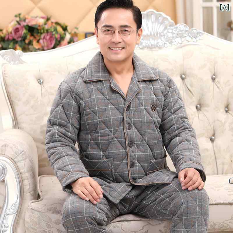 パジャマ メンズ 冬 フランネル サンゴフリース 厚手 裏起毛 中綿入り 三層 保温 あったか ルームウェア 部屋着 寝間着 上下セット