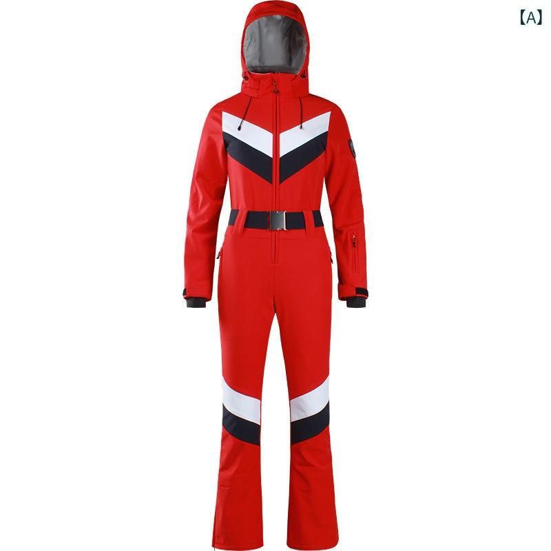 スキーウェア レディース スノーボードウェア 女性用 アウトドア 防風 防水 透湿 保温 厚手 ポリエステル レトロアメリカン スタイル 秋冬 上下セット ツーピース 赤 ネイビー 黒｜ラ・グラーヌ