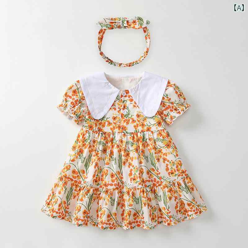 ワンピース 女の子 ベビー キッズ 夏物 田園風 ナチュラル 小花柄 フラワー柄 プリンセスドレス フリル袖 半袖 かわいい コットン 柔らかい肌触り 普段使い お出かけ リゾート ガールズ 幼児服
