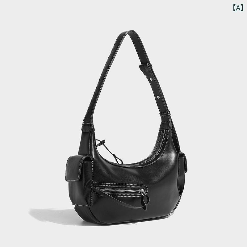バッグ レディース 春夏 クレセント ショルダーバッグ ハンドバッグ PUレザー おしゃれ トレンド 上質 ジップ開閉 スマホ収納 日常使い 普段使い ブラック ピンク オフホワイト ワインレッド
