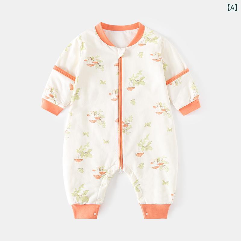 スリーパー ベビー 赤ちゃん 足つき 新生児 春秋冬 中綿入り 厚手 ファスナー式 多機能 寝冷え防止 パジャマ ルームウェア おくるみ
